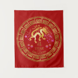 Tapete De Parede Chinês Zodiac Dragon Red/Dourado ID542