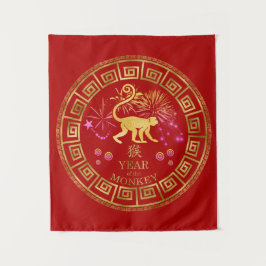 Tapete De Parede Chinês Zodiac Macaco Vermelho/Dourado ID542