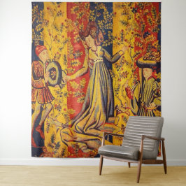 Tapete De Parede Chinoiserie amarela azul-vermelha medieval italian