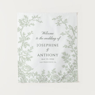 Tapete De Parede Chinoiserie Verde Sage Floral Casamento Bem-vindo