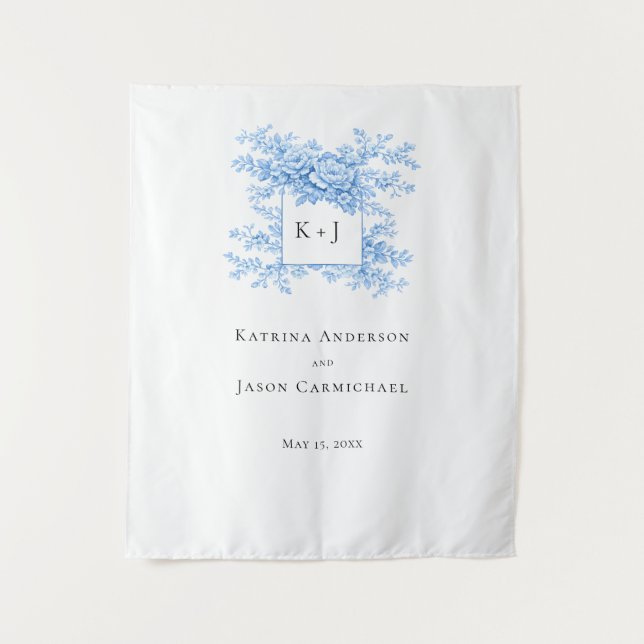 Tapete De Parede Chinoiserie Wedding Floral Monogram Elegant (Frente)