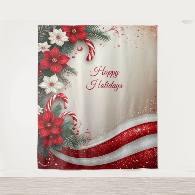 Tapete De Parede Christmas Floral Candy Canes Holiday Backdrop (Frente)