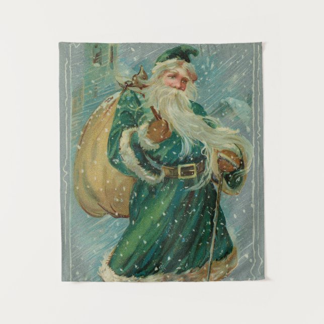 Tapete De Parede Christmas Greetings-Retro Santa Claus Postcard (Frente)