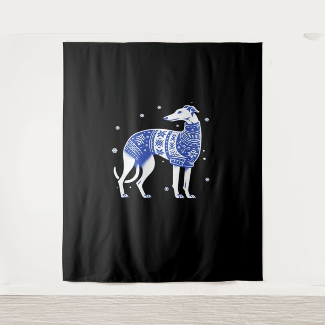 Tapete De Parede Christmas Greyhound Dog Wearing an Ugly Sweater Bl (Frente)