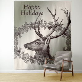 Tapete De Parede Christmas Party Floral Reindeer Golden Winter