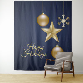 Tapete De Parede Christmas Party Golden Ornament Navy Blue Elegant