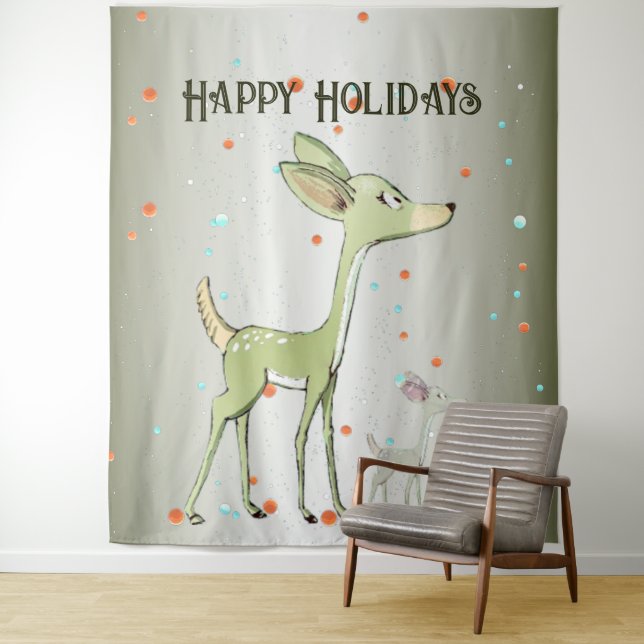 Tapete De Parede Christmas Party Green Deers Holidays Cute (In Situ)