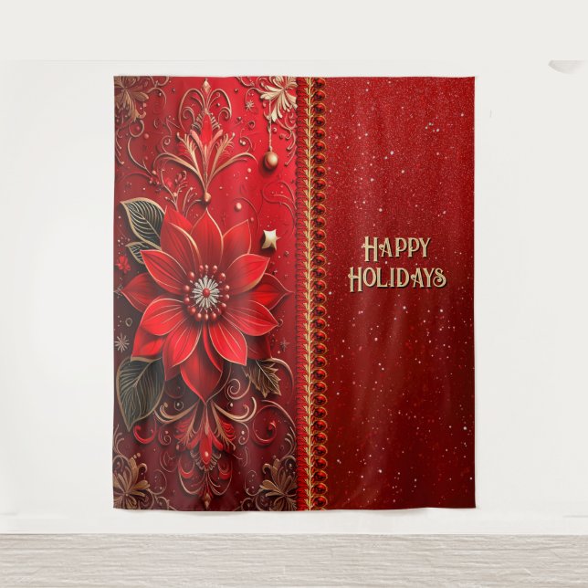 Tapete De Parede Christmas Red Flower Holiday Backdrop (Frente)