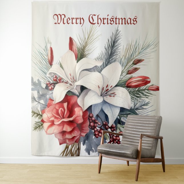 Tapete De Parede Christmas White Red Flowers Holidays Elegant (In Situ)