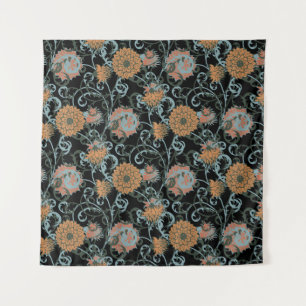 Tapete De Parede Chrysanthemum Black Background, Floral Vintage.