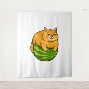 Tapete De Parede Chubby Cat na Camisa Memória de Melancia