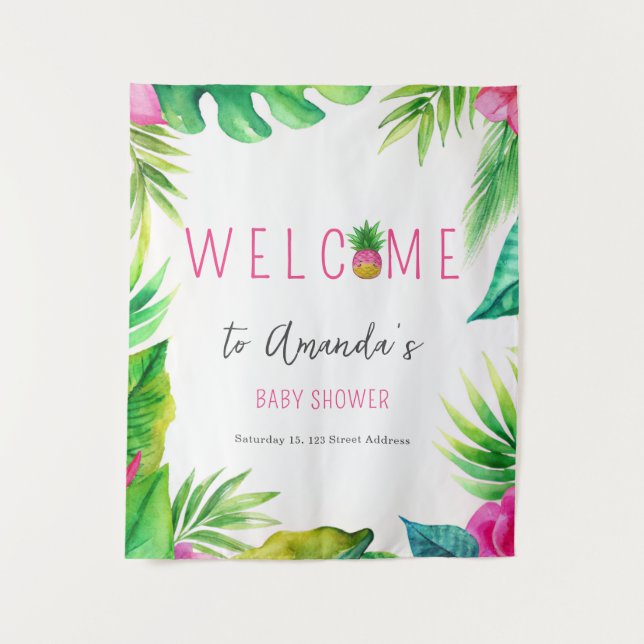 Tapete De Parede Chupetas Abacaxi Selva Rosa Menina Chá de Bebê (Frente)