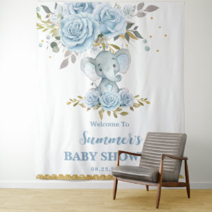 Tapete De Parede Chuva de Bebê Azul Floral Elefante Bonito Menino