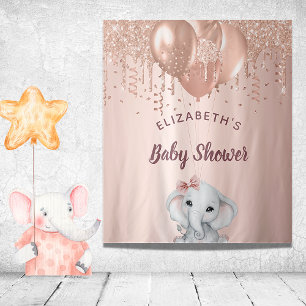 Tapete De Parede Chuva de bebê elefante menina brilho dourado rosa
