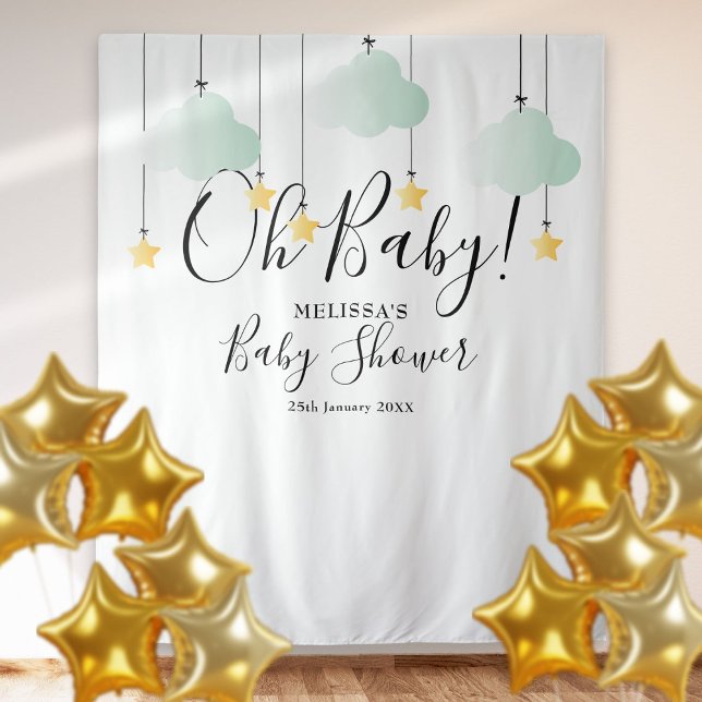 Tapete De Parede Chuva de Bebê Estrelas Brilhantes Fundo de Cabine  (Oh Baby Shower Twinkle Stars Photo Booth Backdrop)