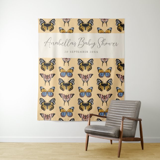 Tapete De Parede Chuva de Bebê Menina Borboleta Boho Laranja Modern (In Situ)