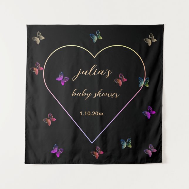 Tapete De Parede Chuva de bebê menina Borboleta Coração Rosa (Frente)