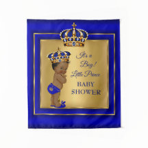 Chuva de Bebê Menino Príncipe Dourado Azul Afro-Am