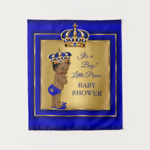 Tapete De Parede Chuva de Bebê Menino Príncipe Dourado Azul Afro-Am