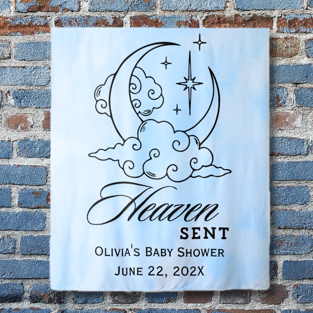 Tapete De Parede Chuva de Estrelas Lua Azul Enviada pelo Céu Aniver (Heaven Sent Blue Moon Stars Baby Shower Tapestry)