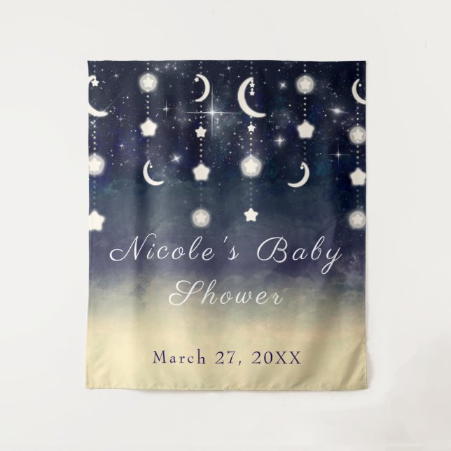Tapete De Parede Chuva de Estrelas Luar Celestial Baby Shower (Frente)