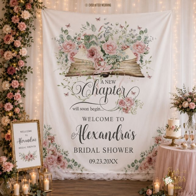 Tapete De Parede Chuva de Noiva com Capítulo de Livro Floral Rosa (Criador carregado)