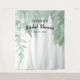 Tapete De Parede Chuva de Noiva com Eucalipto em Aquarela Verde