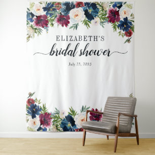 Tapete De Parede Chuva de Noiva Floral Azul Marinho Borgonha Aquare