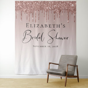 Tapete De Parede Chuva de Noiva Rosa Dourado Brilho Personalizado
