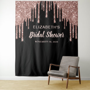 Tapete De Parede Chuva de Noiva Rosa Dourado Brilho Personalizado P