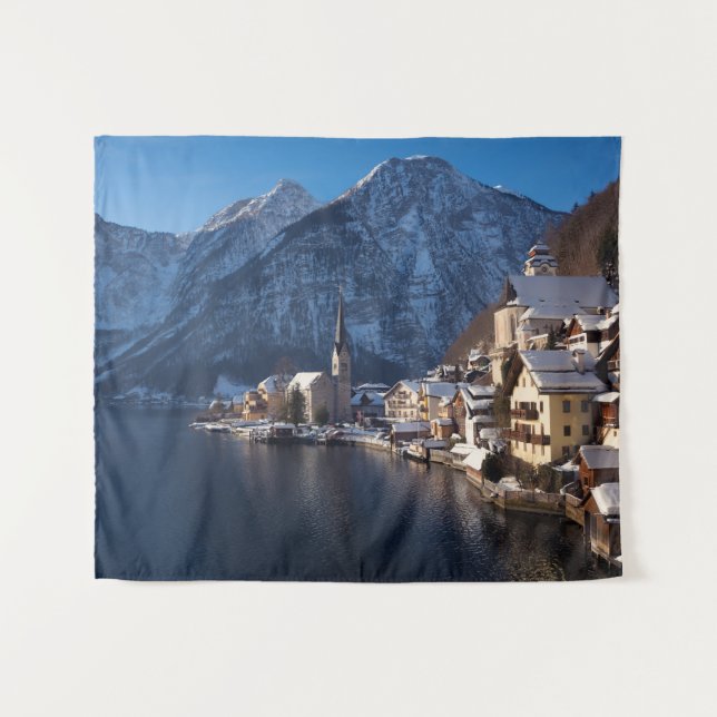 Tapete De Parede Cidade de Hallstatt na neve no inverno (Frente (Horizontal))