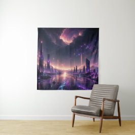 Tapete De Parede Cidade Paisagem Urbana Fantasia Roxa Arte de Pared