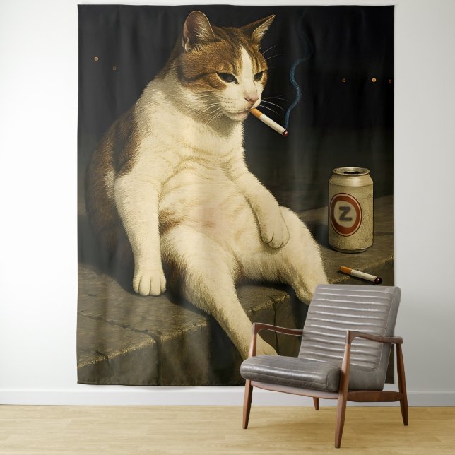 Tapete De Parede Cigarette Kitten Funny Smoking Cat Gen Z Meme (In Situ)