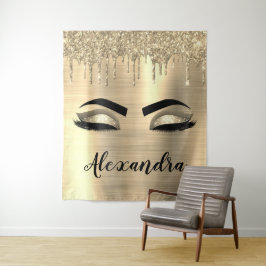 Tapete De Parede Cílios Monograma Nome Brilho Lantejoulas Dourado