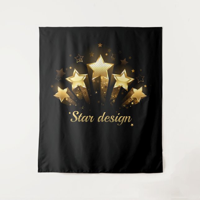 Tapete De Parede Cinco estrelas douradas em preto (Frente)