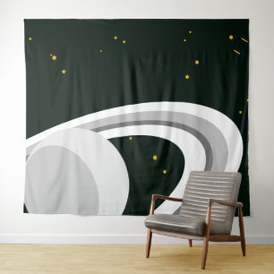 Tapete De Parede Cinza Branca Anéis Planeta Saturno Anéis Estrelas 