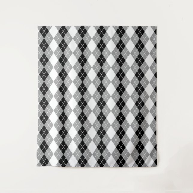 Tapete De Parede Cinza de Diamante de Argyle Branco Negro (Frente)