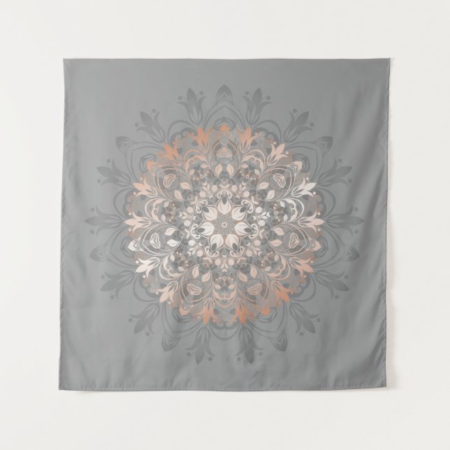 Tapete De Parede Cinza Dourada Floral Mandala (Frente (Horizontal))