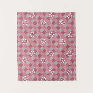 Tapete De Parede Cinza e xadrez cor-de-rosa com flores camomilares