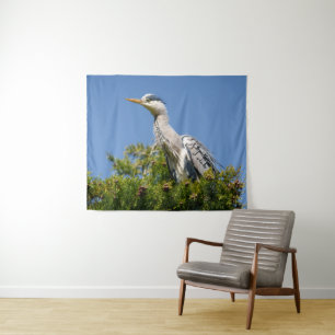 Tapete De Parede Cinza espantosa, Heron sentado na árvore com sopra