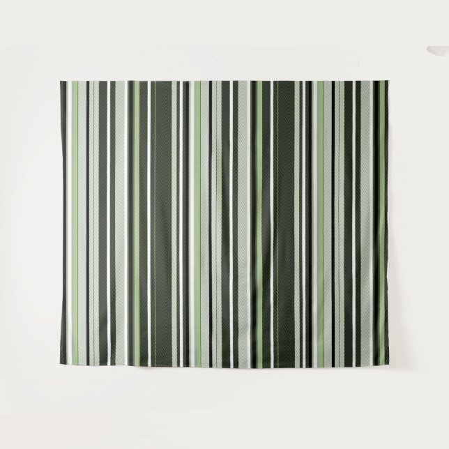 Tapete De Parede Cinza, verde, listras brancas. (Frente (Horizontal))