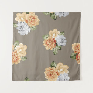 Tapete De Parede cinzas e flores cremosas, com folhas, em forma de