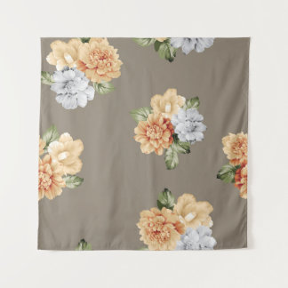 Tapete De Parede cinzas e flores cremosas, com folhas, em forma de 