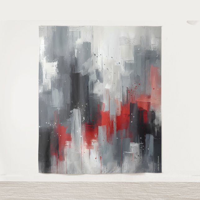 Tapete De Parede Cinzas, Prata e Vermelho (Frente)
