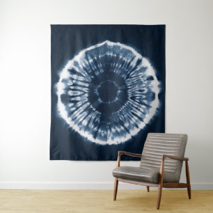Tapete De Parede círculo Mão-tingido do shibori do azul de índig