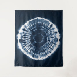 Tapete De Parede círculo Mão-tingido do shibori do azul de índigo