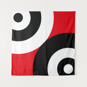 Tapete De Parede Círculos Abstratos Preto e Branco sobre Vermelho