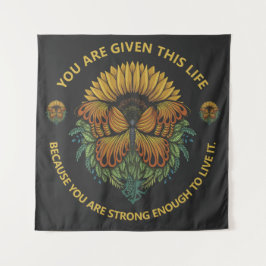 Tapete De Parede Citação Motivacional de Girassol e Borboleta