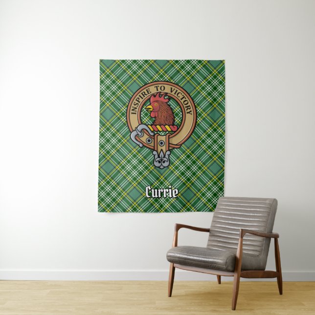 Tapete De Parede Clan Currie Rooster Crest sobre Tartan (In Situ)