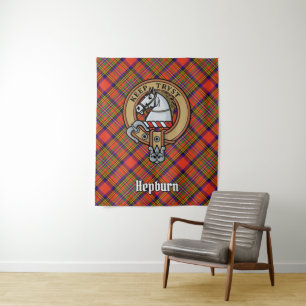 Tapete De Parede Clan Hepburn Crest sobre Tartan Tapestra